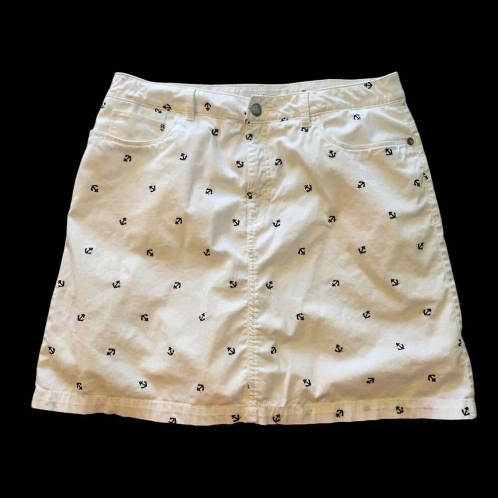 Croft & Barrow White Embroidered Navy Blue Anchors Stretch Skort Women’s Size 10